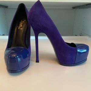 YSL blue platform heel